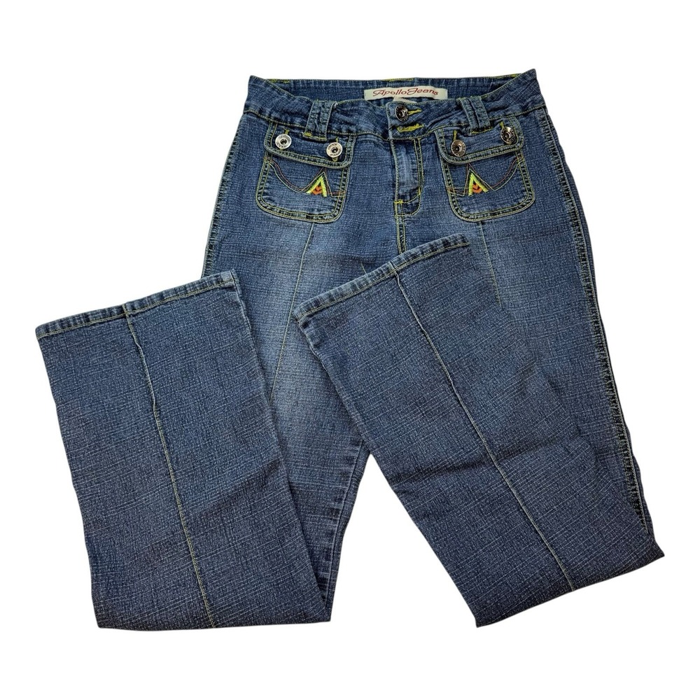 Apollo Y2k Vintage Jeans Distressed Embroidered Flared Jeans Size 9/10